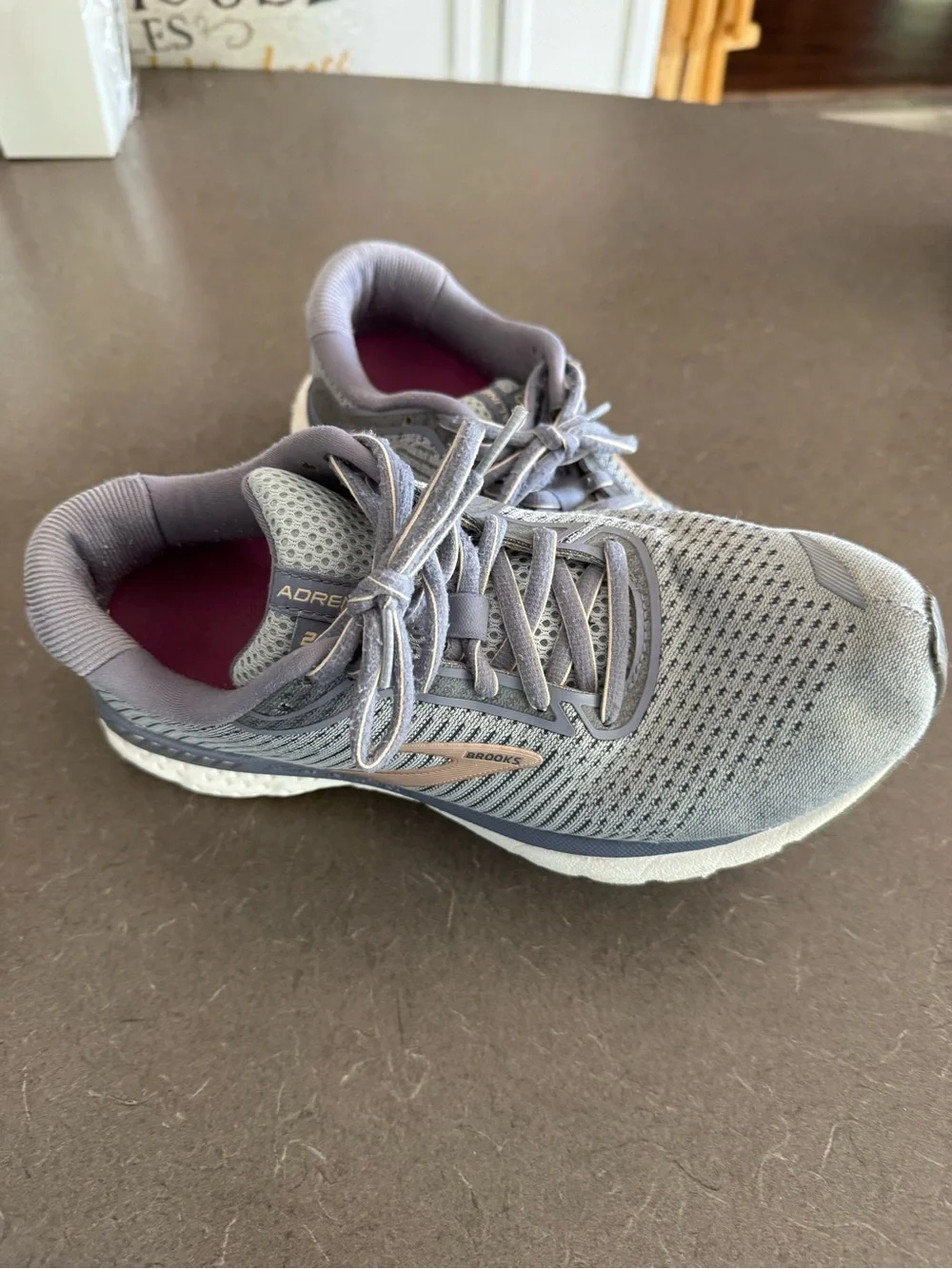 Brooks Women's Gray Running Shoes with Rose Gold Swoosh